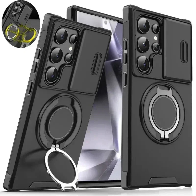 Shockproof Magnetic Armor Phone Case with Slide Camera Protector