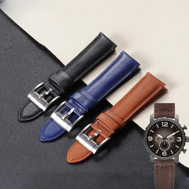 Waterproof Leather Watch Strap for Fosil 22 24mm Accessories Men's Black Blue Brown Smart