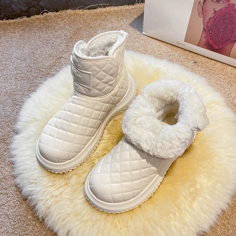 

New Woman Shoes Non-Slip Snow Boots Women The Bottom Warm with Velvet Short Lattice Luxury Designer Booties platform shoes