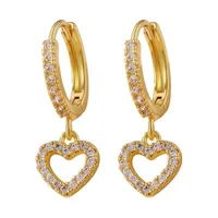 Boucles d'oreilles de luxe en cristal et Zircon pour femmes, pendentif en forme de cœur, couleur or, cercle creux, boucle d'oreille géométrique, bijoux de mariage 6