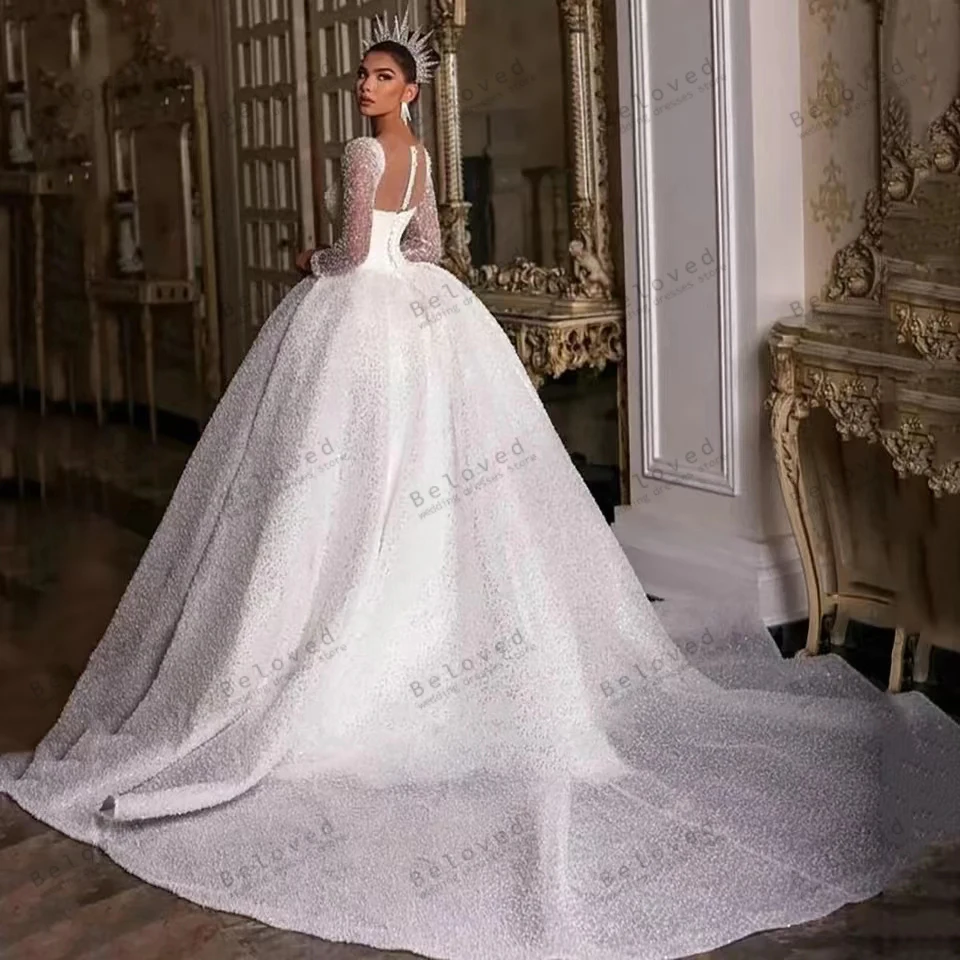 Exquisite Wedding Dresses Princess Bridal Gowns Shiny Robes For Party Square Collar Full Sleeves Vestidos De Novia Customized 2
