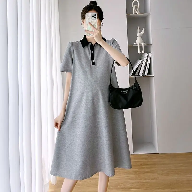 Maternity Dress Summer Short Sleeve Polo Dress Lapel Maternity Summer Short Sleeve Maternity Dresses Women Summer Dresses - 4