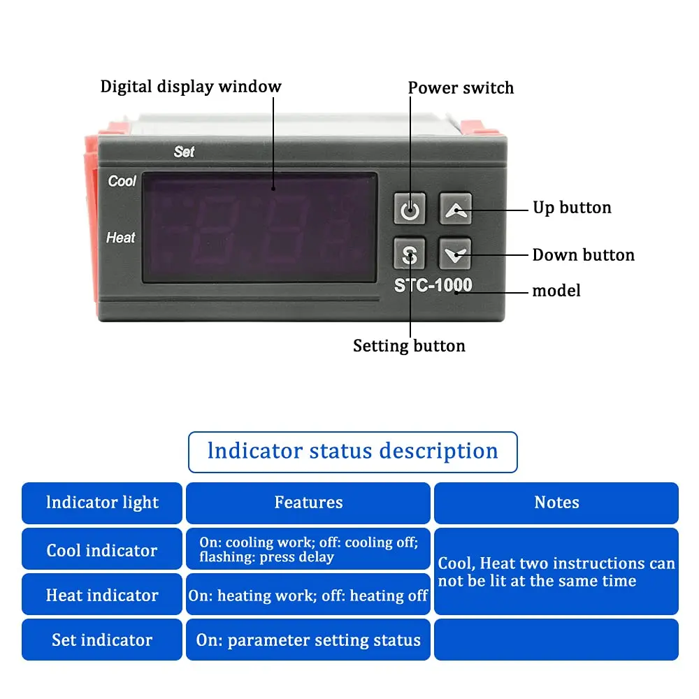 STC 1000 cyfrowy termostat ledowy do inkubatora regulator temperatury termostat przekaźnik ogrzewanie chłodzenie 12V 24V 110V 220V