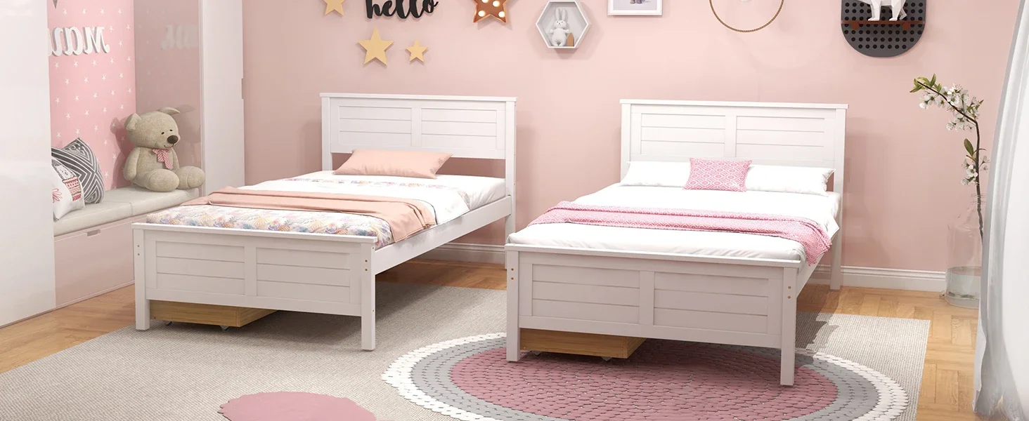 wood bed frame with 2 drawers