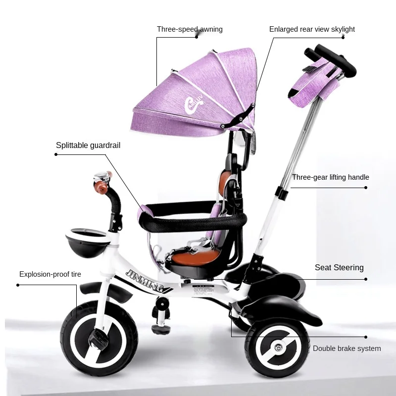 LazyChild Folding Children's Tricycle Multifunction Two-way Baby Stroller Bicycle Seat Space Wheel Three Wheels Stroller