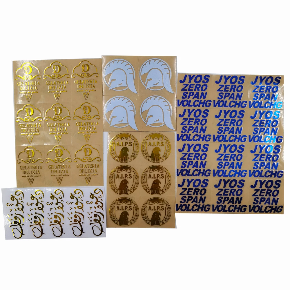 맞춤형 디자인 금속 전사 스티커, 3D 광택, 화이트, 블루, 골드, 메탈릭 할로우, 전사 가능한 데칼, 무료 배송, 500 개, 35x35mm