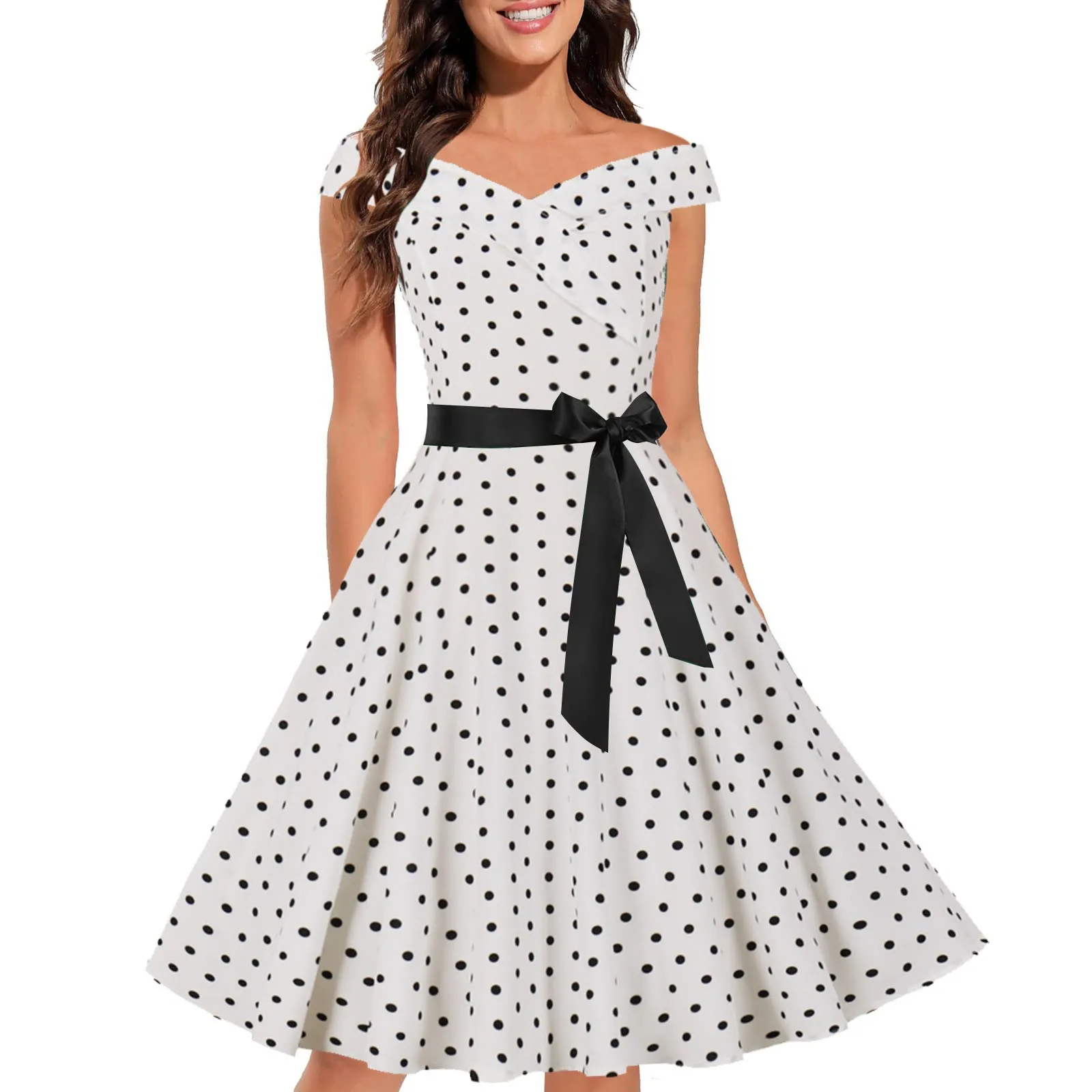 Robe De Plage Décontractée à Pois Pour Femmes - Robe D'Été Sans Manches Fluide Et Légère