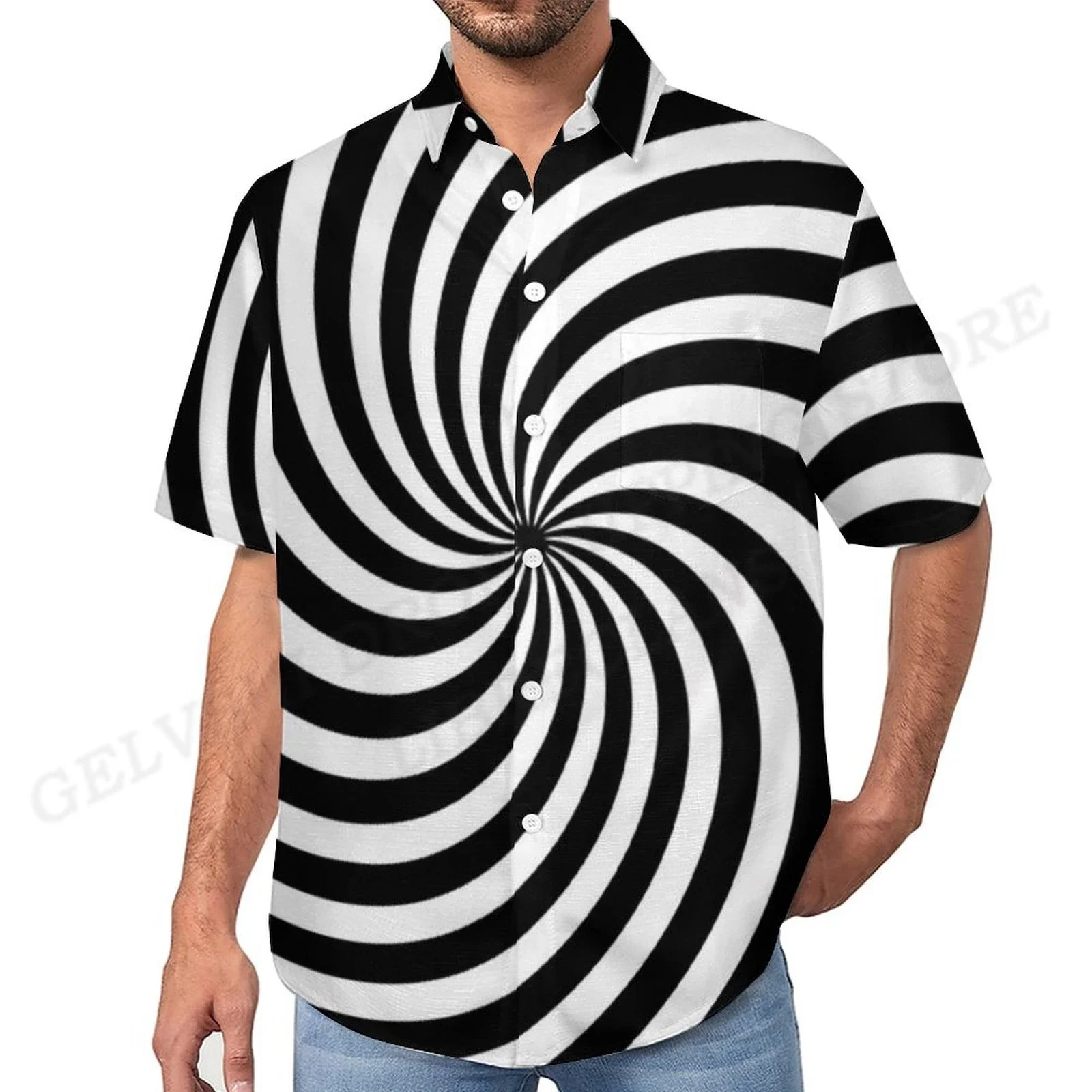 2024 new men's shirts optical illusion pattern print casual daily lapel tops fashionable and comfortable men's long-sleeved shir
