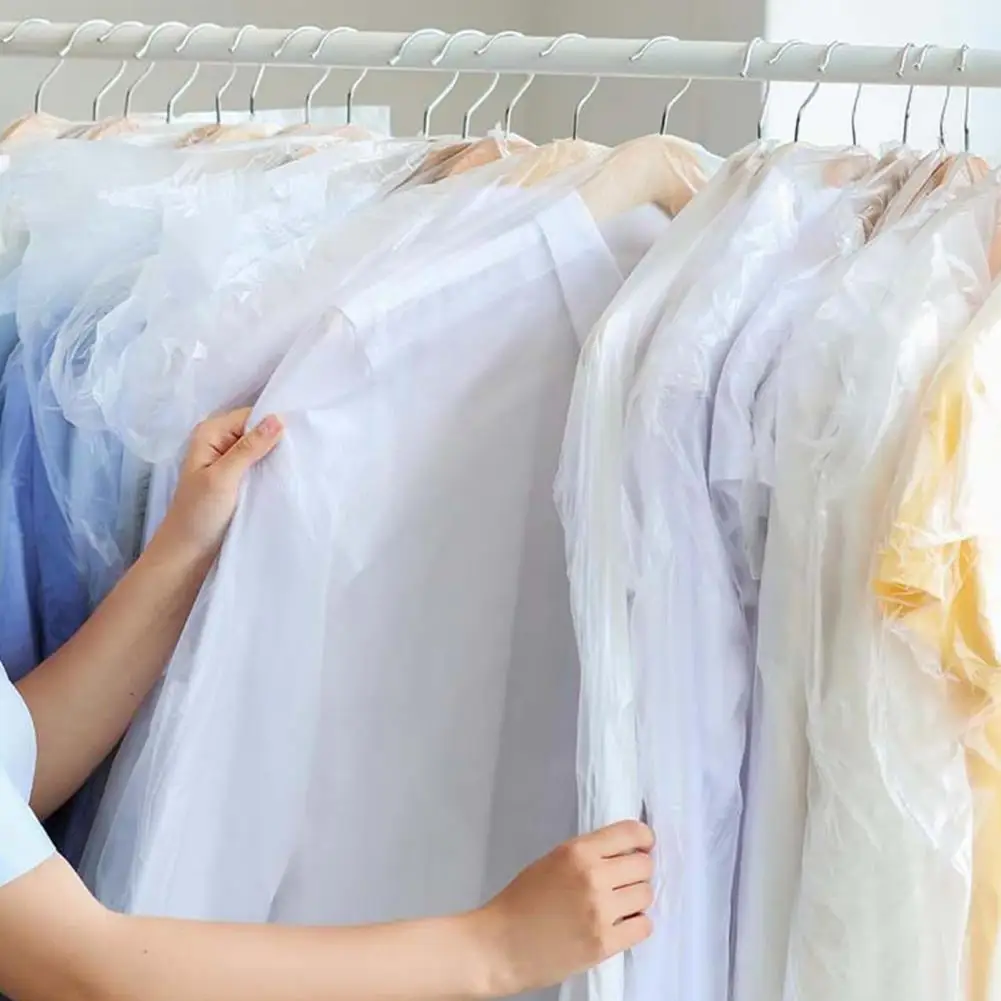 50 Pcs Clothes Storage Pouch Dry Cleaning Bags Clear Dust-proof Plastic Garment Bags Clothing Hanging Storage Bag for Home 4