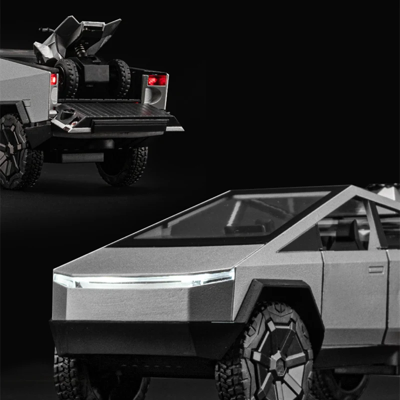 1/24 Cybers Truck Pickup Trailer Alloy Car Model Diecasts Metal Camper Van Motorhome Touring Car Model Sound Light Kids Toy Gift 3