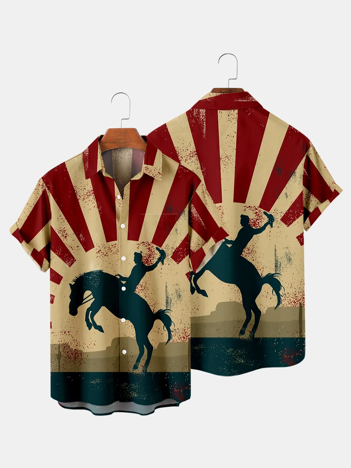 Hawaiian Cowboy Men's Shirt Cool 3D Digital Print Plus Size Western America Men's Top With Pocket Vintage Style Summer Outerwear 3