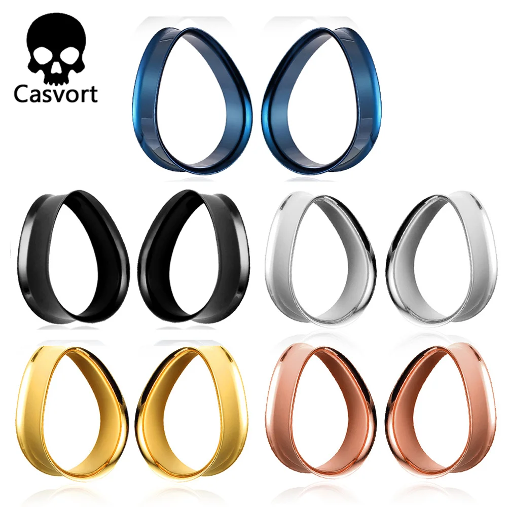 Casvort2PCSStainlessSteelDoubleFlaredWaterdropPiercingGauges