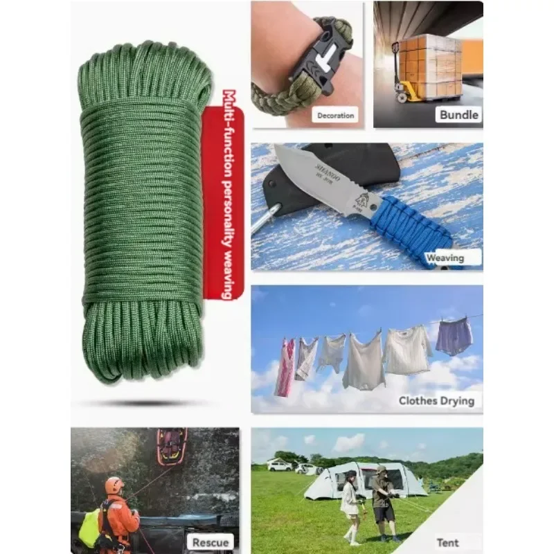 Braided Paracord 10/20m 7-core Military Nylon Braided Parachute Rope 550LB Suitable for DIY Outdoor Survival Adventure Camping Climbing Fishing paracord rope