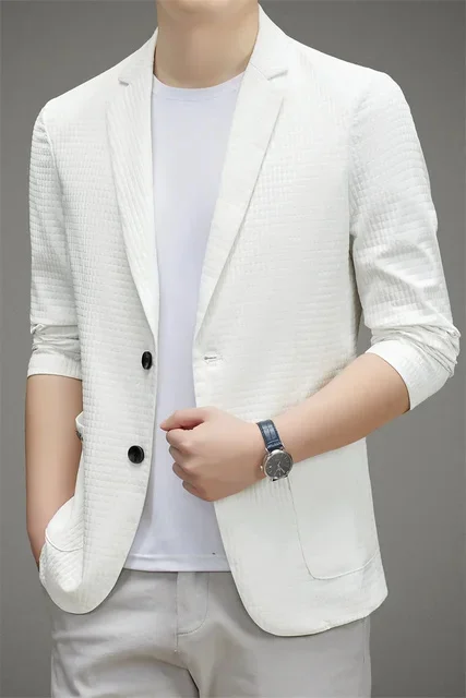 Traje de hombre pequeño casual primavera verano 2024 ultrafino corte entallado solo oeste ropa de protección solar cárdigan waffle