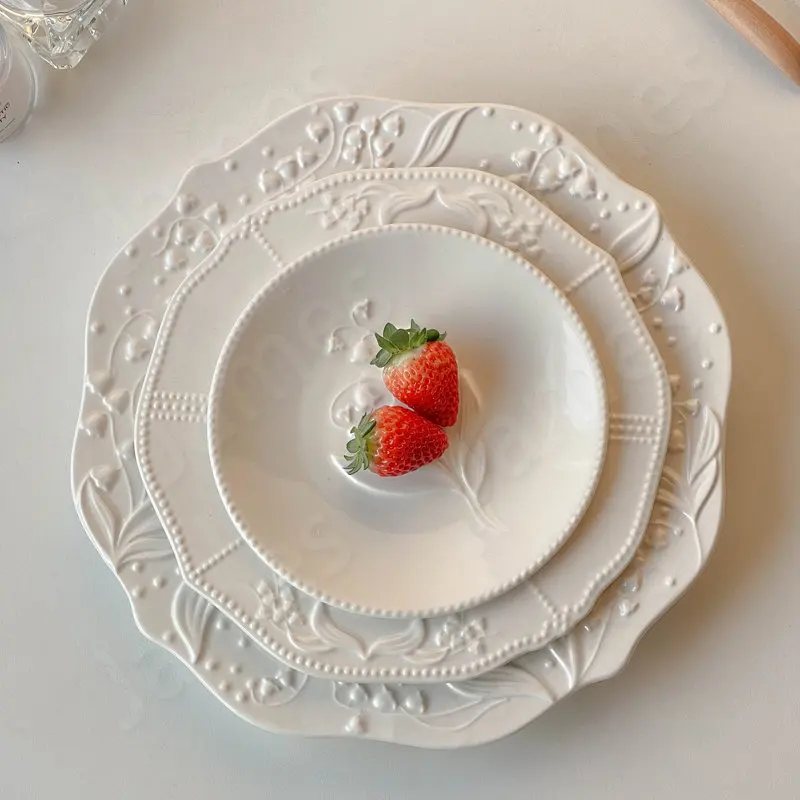 Talerz w stylu reliefowym wzór lilii płytkie talerze w stylu europejskim w jednolitym kolorze zastawa stołowa steki makarony talerze sałatkowe