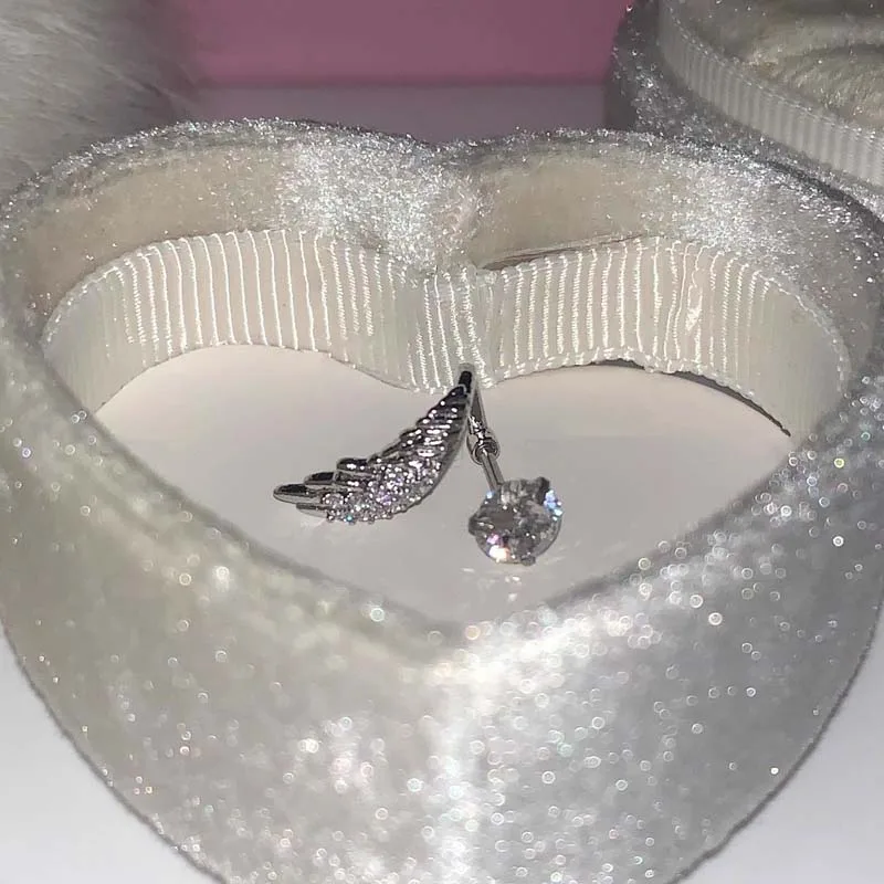 Zircon Wing Ear Bone Nail Silver Color Metal Shiny Crystal