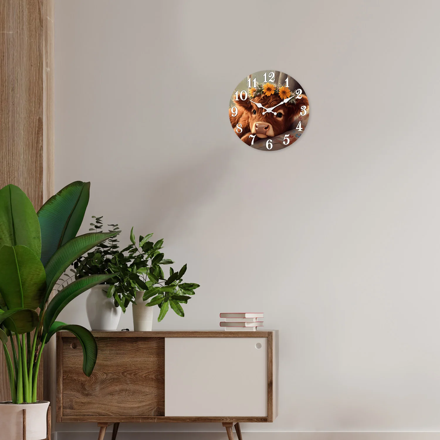 Highland Cow Sunflower Wooden Wall Clock – Silent Decor 6