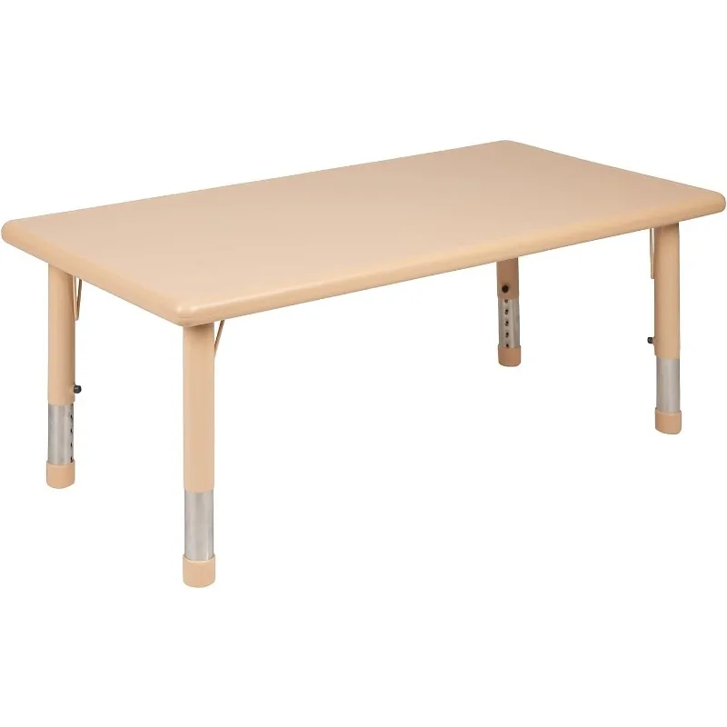 Adjustable Classroom Activity Table with 6 Stackable Chairs, Rectangular Plastic Activity Table for Kids, 24" W x 48" L, Natural