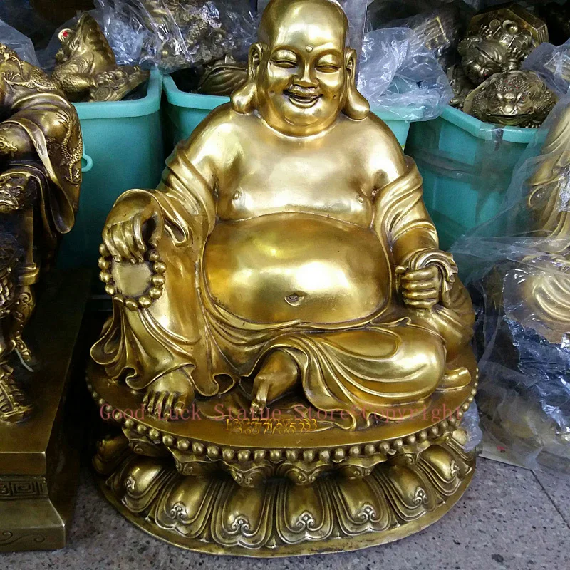 

HOME Shop company hall thriving business Money Drawing Good luck Gold Maitreya God of wealth Buddha brass statue