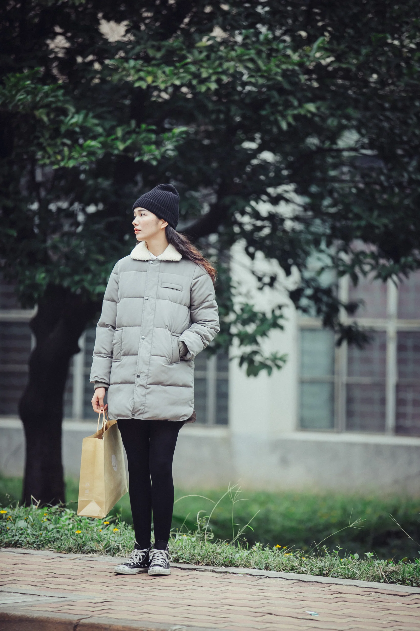 YUTU&MMn women's gray blue autumn and winter cotton coat mid-length jacket 301#