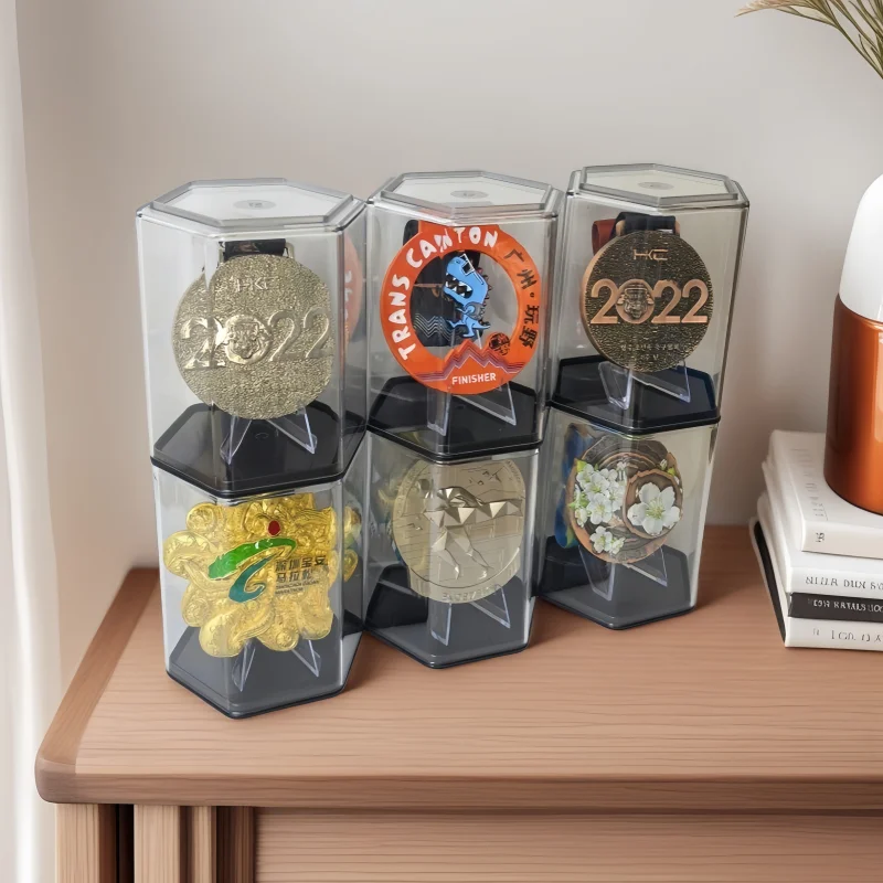 Acrylic Marathon Medal Display Stand Storage Box Dustproof Case Sports Award Trophy Organizer for Living Room Decoration
