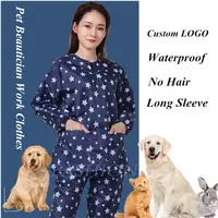 2020 Anti-Static Pet Beautician Work Clothes Apron For Dog Cat Hairdressing Grooming Pet Store Beauty Robe Dress Gown G0919 1
