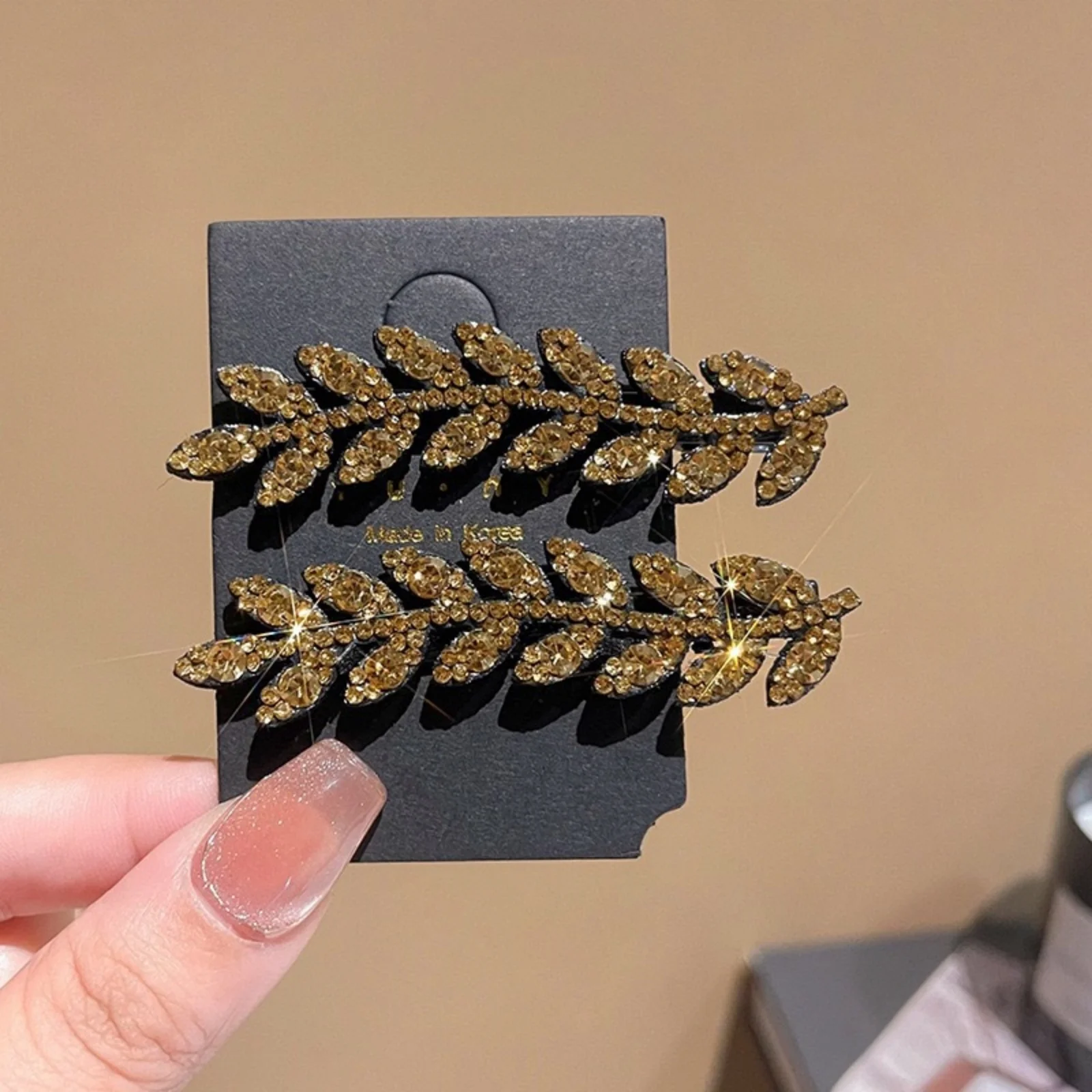 2PCS Rhinestone Leaf Hair Clips, Sparkly Crystal Hair Accessories for Women, Elegant Hair Decor for Updos