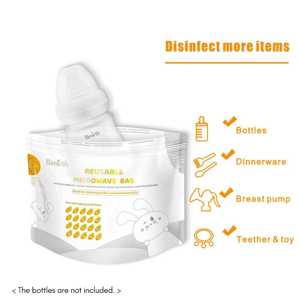 Bimirth-Reutilizáveis Microondas Esterilizador Sacos, Sacos de esterilização a vapor para mamadeiras, Bomba de mama, Mordedores Chupetas, 16pcs, S5005