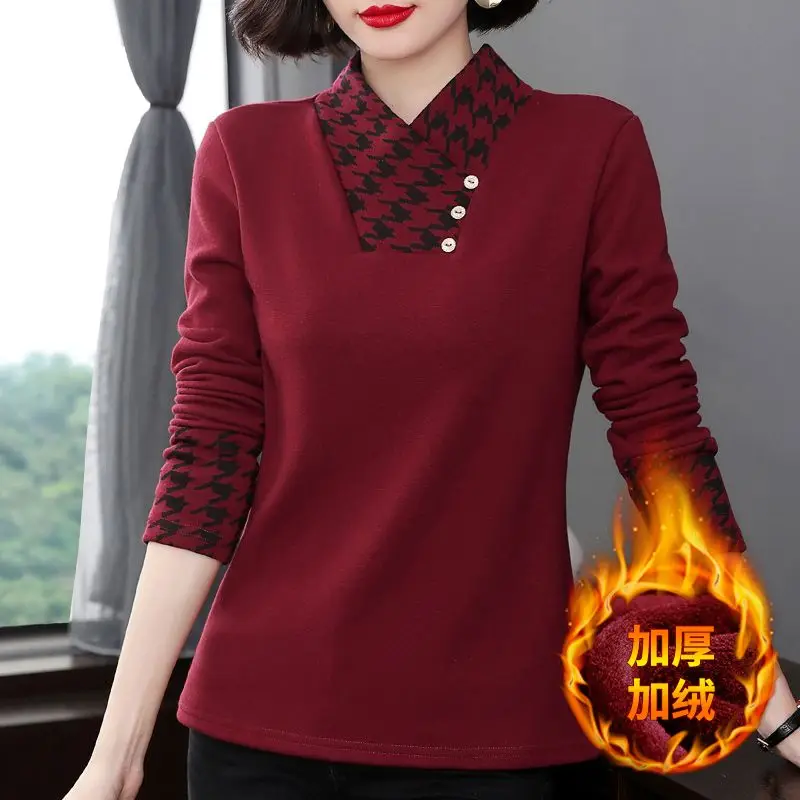 2023 Autumn/Winter New Half High Collar Long Sleeve Bottom Shirt Splicing Office Lady Casual Comfortable Leisure Button Shirt 2