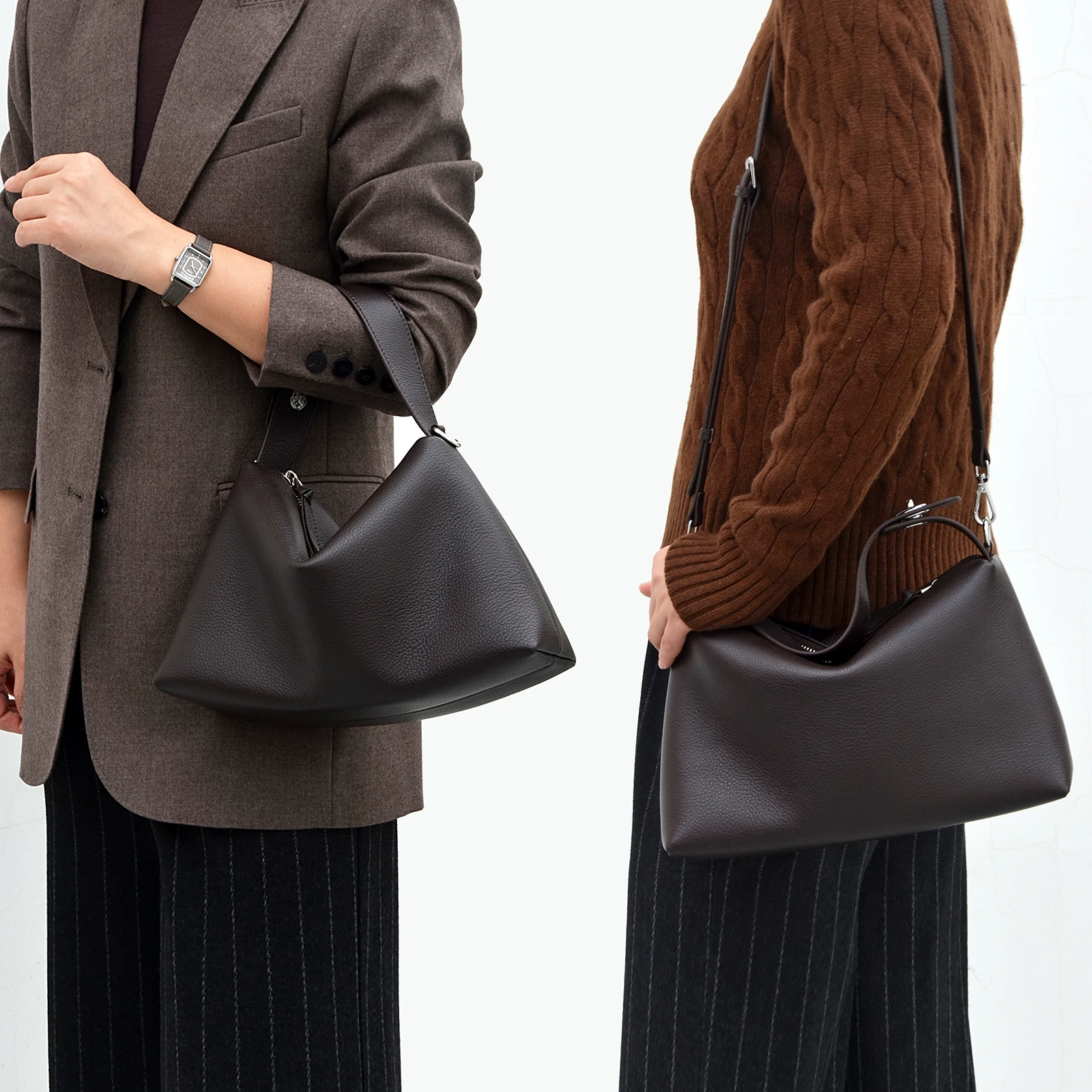 Donna-in – sac à main demi-lune en cuir de vache véritable pour femmes