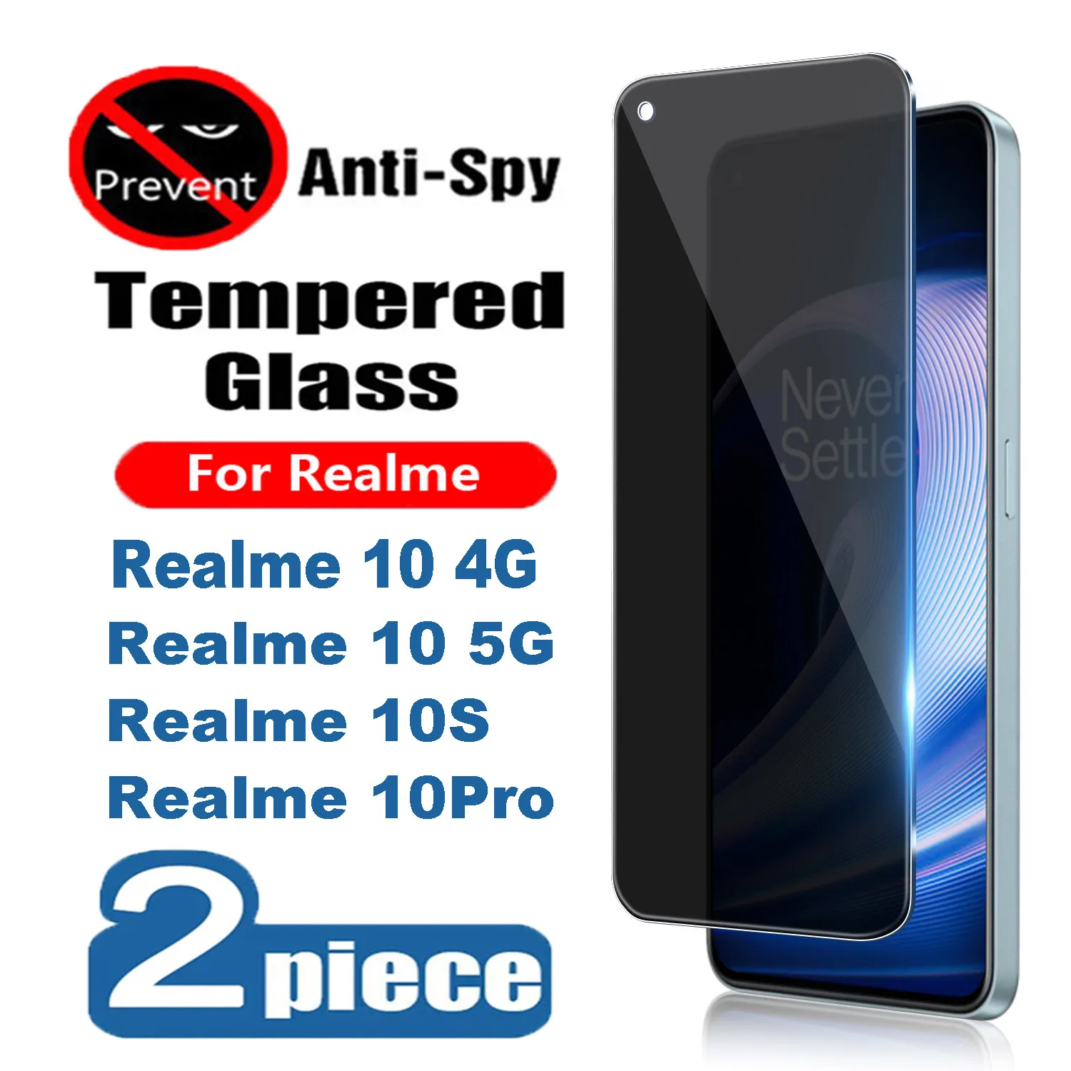 

2PCS Privacy Screen Protectors for Realme 10 4G 5G 10S 10Pro Anti-spy Tempered Glass Films