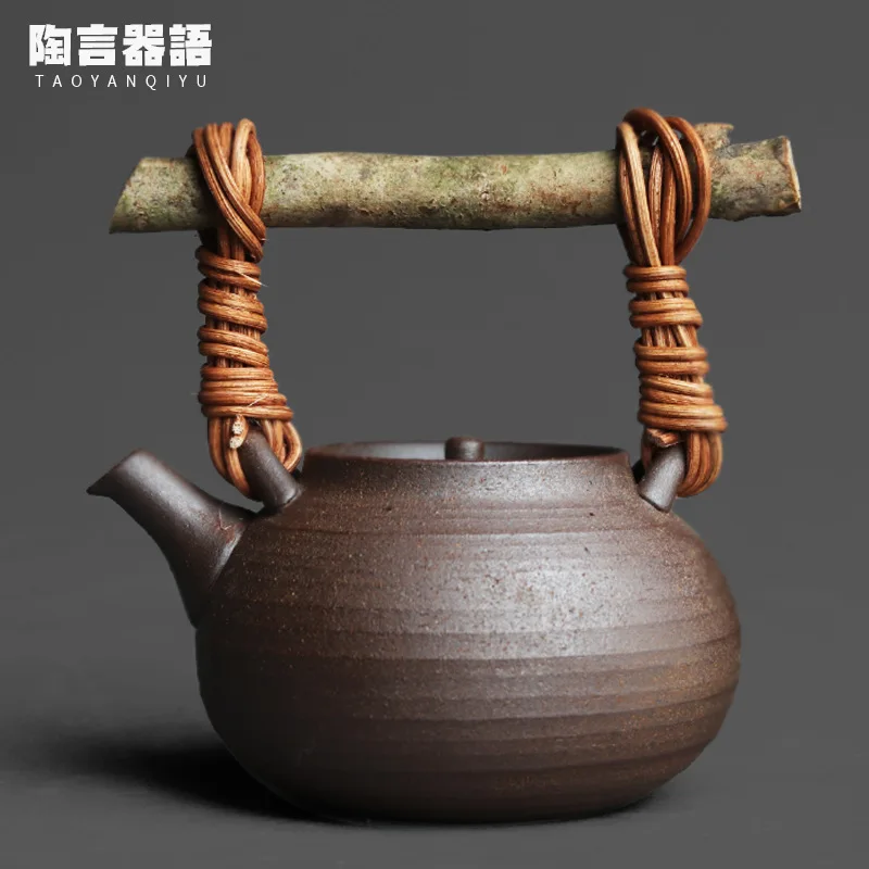 

Керамика Jingdezhen rock mine, глина с деревянной ручкой, ручка с кольцом, ручка ручной работы из ротанга, ретро-керамика, японская дзен чайница, одна p