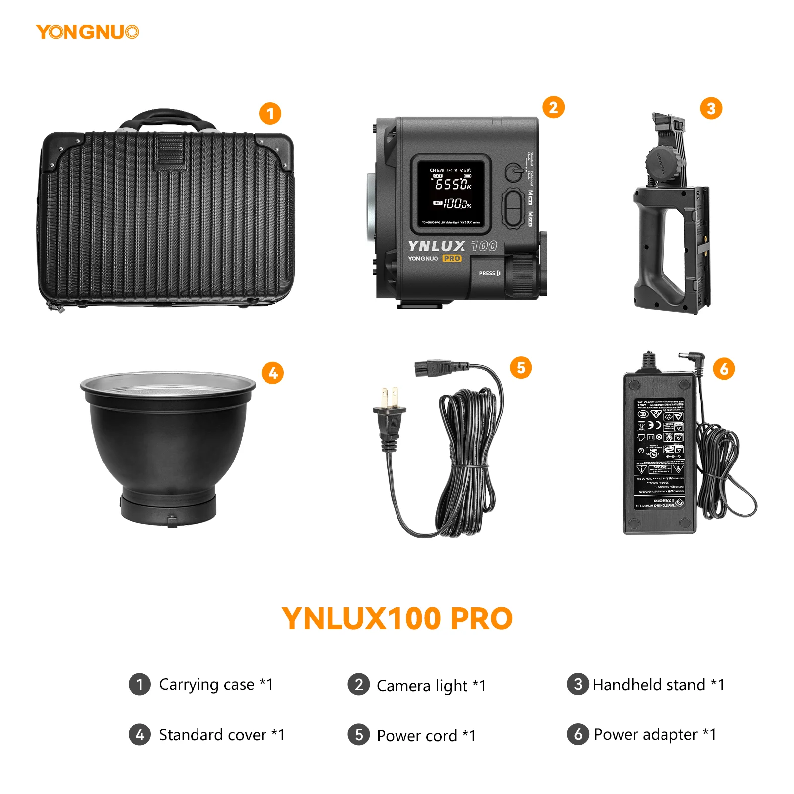 YONGNUO YNLUX100 PRO 120W 2700K-6500K Bowens Mount Handheld Outdoor LED Light with Handle Power Adapter 6