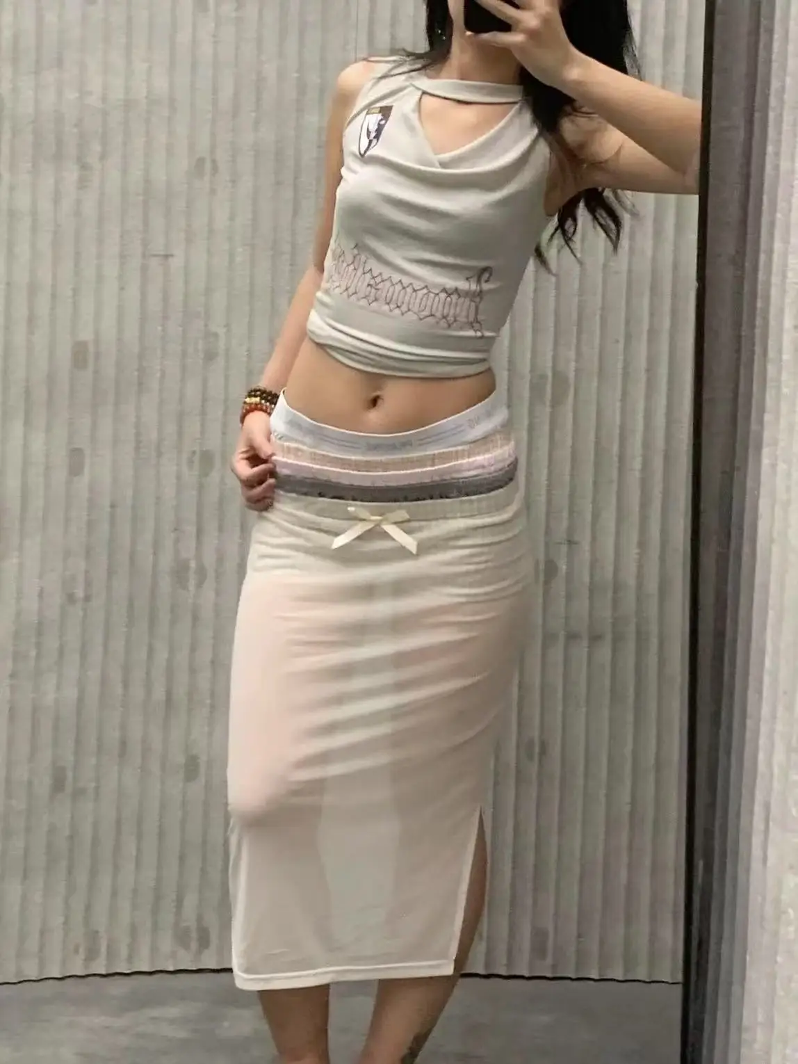 Praying Boxer sheer spliced see-through high-waist skirt - AliExpress