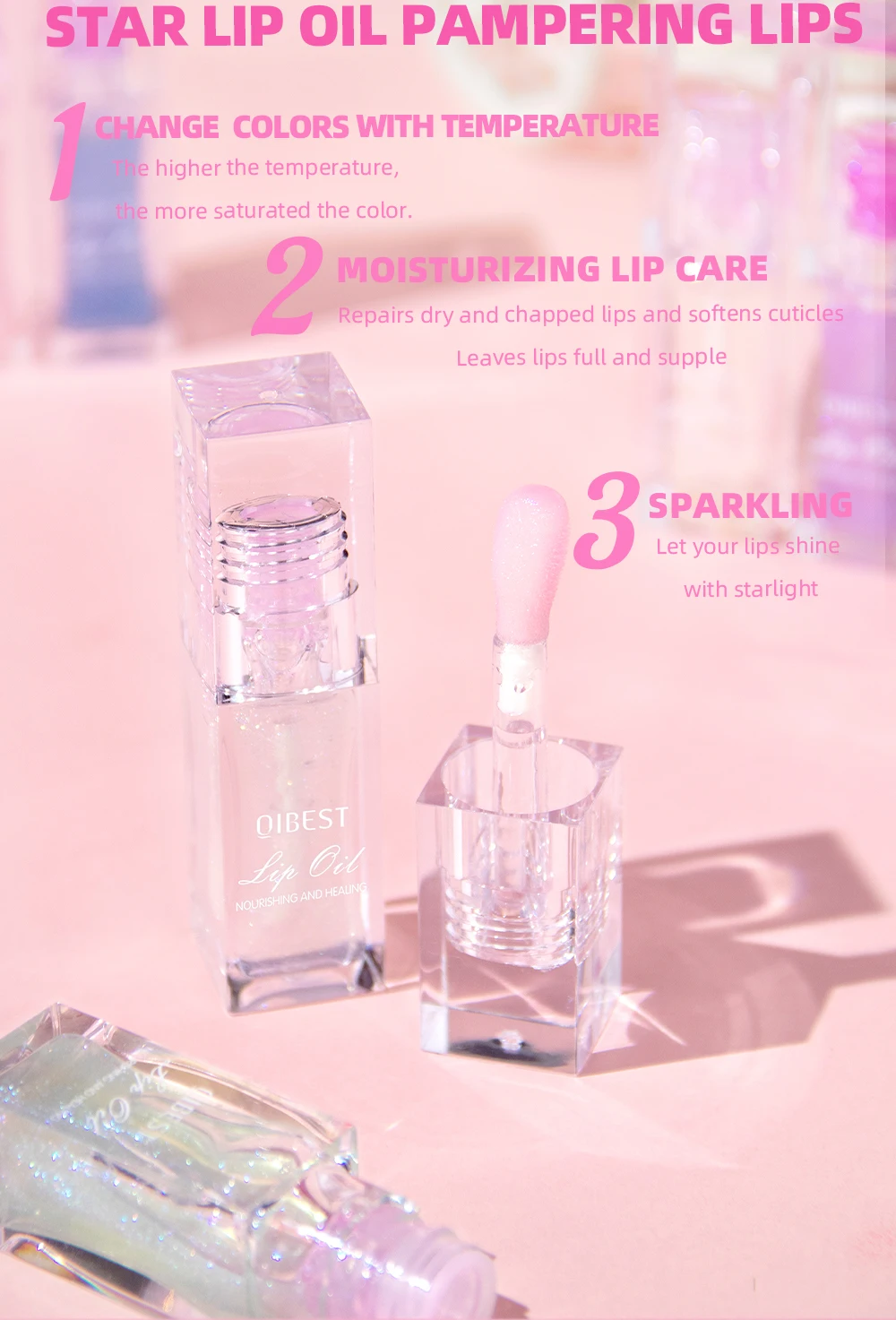 Description Picture 6 of itemQIBEST Temperature Color Change Lip Oil Balm Shiny Pearl Long-lasting Warm Change Lipgloss Moisturizing Lip Plumping Lip Makeup