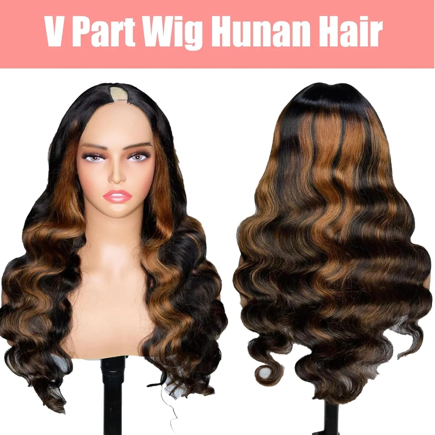 Body Wave 1B/30 Highlight V Part Wig 230 Density Loose Wave Human Hair Wig V Shape Clip in Half Wigs No Leave Out No Sew In 3
