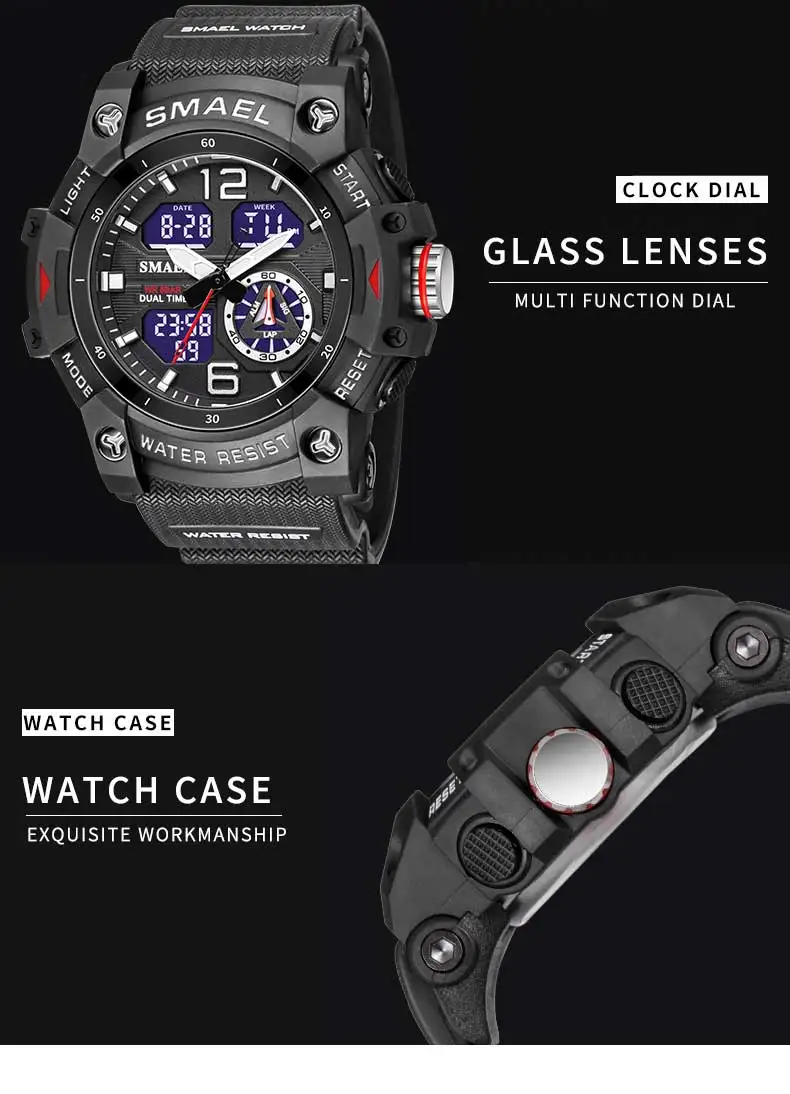SMAEL Sportuhr, Militär-Armbanduhr für Herren, Alarm, Stoppuhr, LED, digitale Hintergrundbeleuchtung, Dual-Zeitanzeige, wasserdichte Uhr für Herren, 8007 – Detail 9