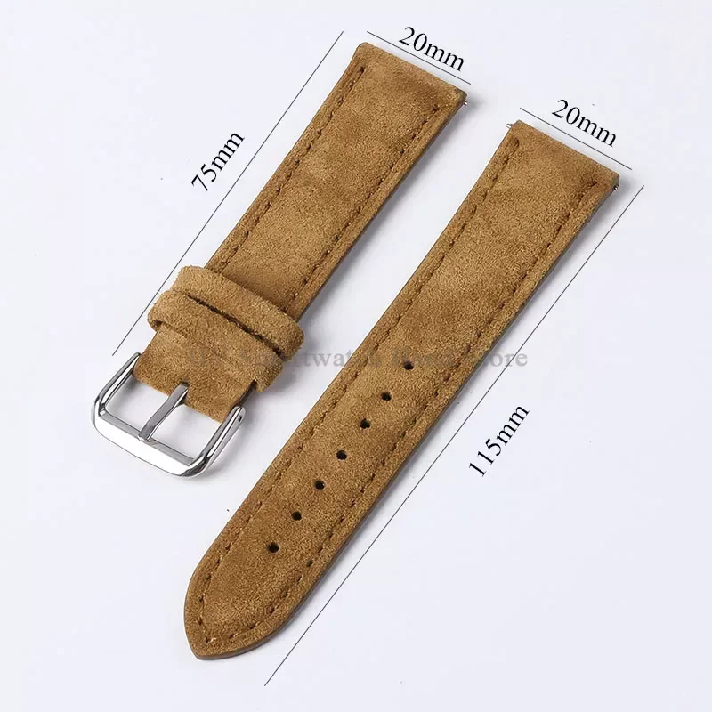 Artisanal Vintage Suede Leather Watch Strap with Handmade Stitching and Quick Release