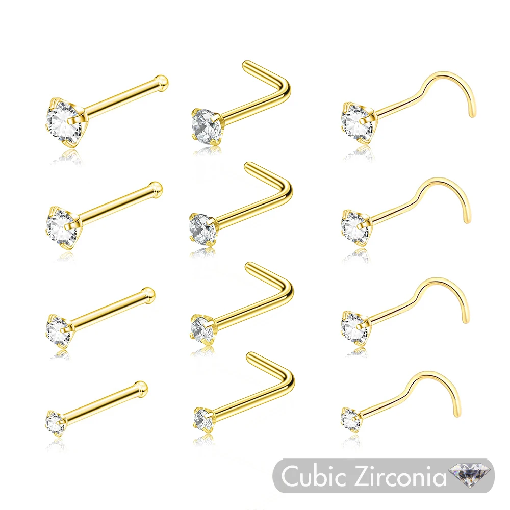 Nose Ring Stud for Women Girl Nostril Piercings 5Pcs 1.5 2.0 2.5 3.0mm 20g