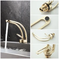 Luxury Brushed Gold โมเดิร์นห้องน้ําก๊อกน้ําดาดฟ้าติดตั้งทองเหลืองอ่างล้างหน้าก๊อกน้ําร้อนและเย็นก๊อกน้ําอ่างล้างจานสําหรับห้องน้ํา 2