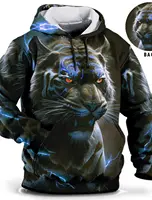 Vintage Tiger Men's Hoodie 3d Print Tops Fashion Animal Graphics Long Sleeve Men Oversized Streetwear Tees 2