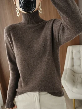 Fashion Basic Autumn Winter Merino Wool Sweater Mock Neck Cashmere Pullover Solid Color Soft Long Sleeve Clothing Tops