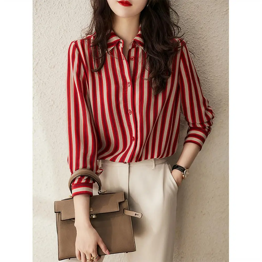 EBAIHUI Red Striped Shirt Women's 2022 Spring and Autumn New French