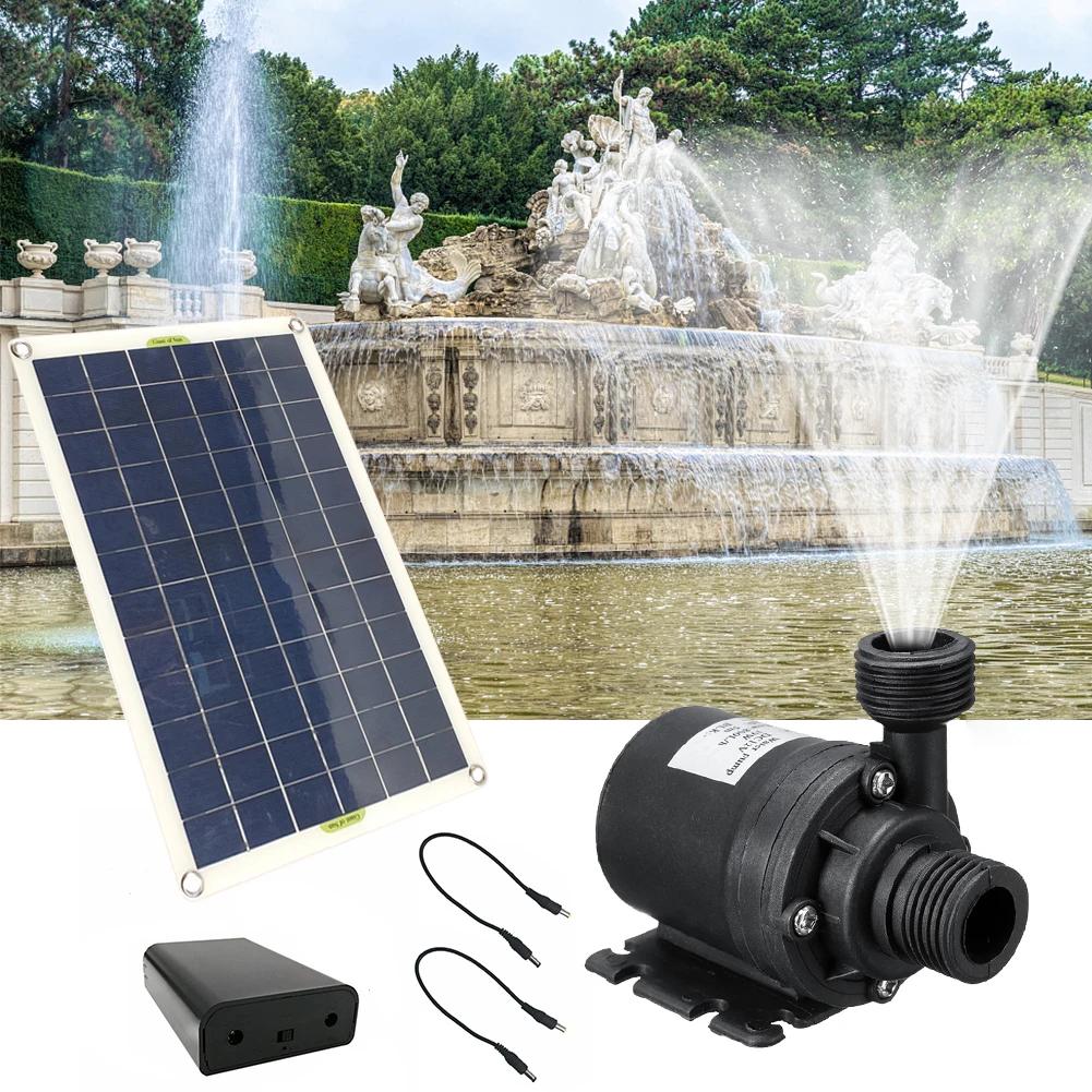 50W 800L/H DC 12V Low Noise Brushless Pump Outdoor Waterfall Fountain Garden Pool Pond Bird Bath Lawn Decor Solar Panel Powered