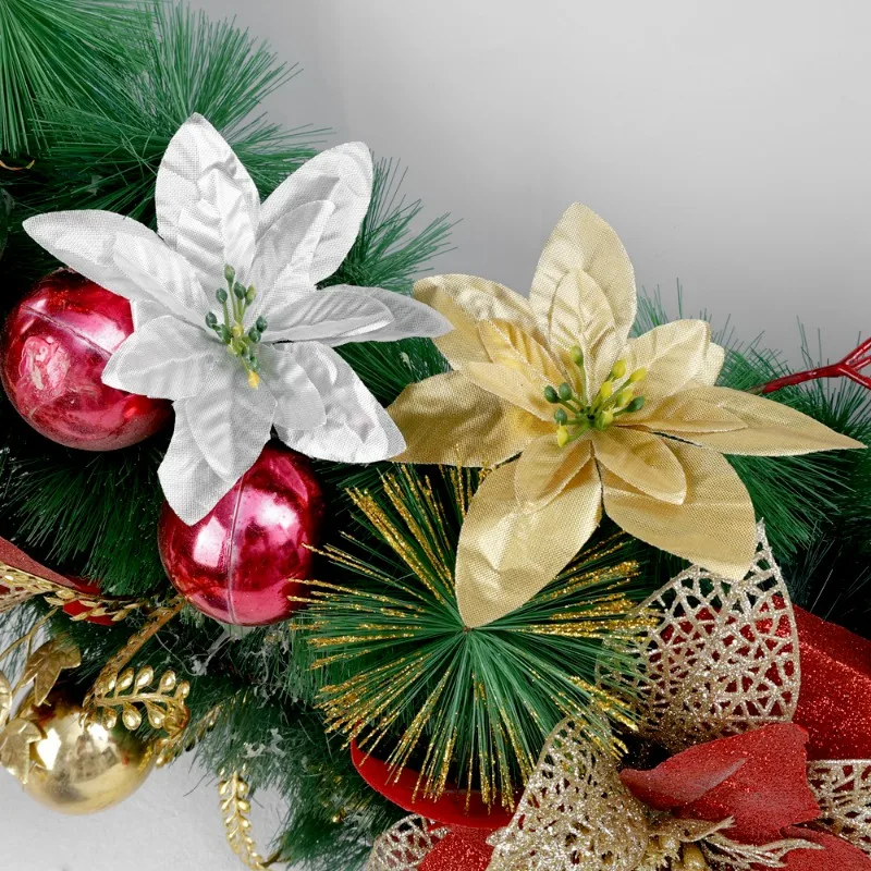 Description Picture 4 of item1/5/10Pcs Christmas Flowers Glitter Artificial Poinsettia Xmas Tree Ornaments DIY Garlands Home Wedding Party Decorations Gifts