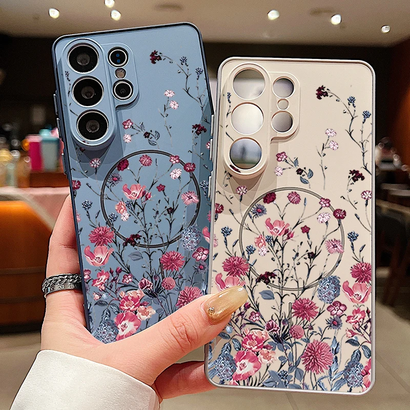 Retro Flower Pattern Magnetic Phone Case Cover