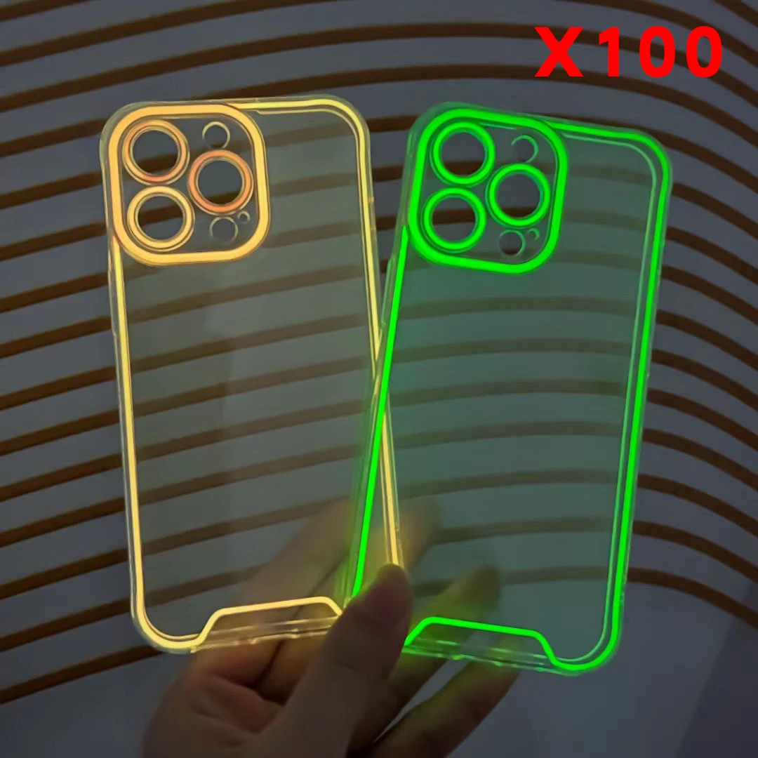 

luxury night light luminous phone case for iphone 14 pro max transparent fluorescence soft tpu back protective funda case 100pcs