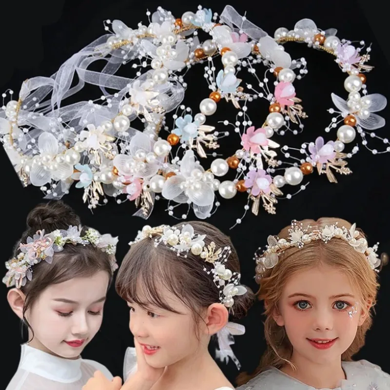 Bridal Headband for Wedding Vine Flower Hair Bands Bride Styling Pearl Flower Crown Hairband Headwear Headdress Hair Accessories