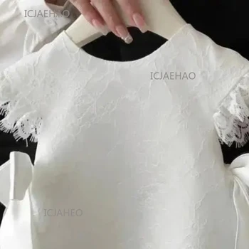 Abiti da festa Neonata Principessa Abito in pizzo Compleanno Bambini Vestido Ragazze del bambino Abiti da sposa Fiocco Battesimo bianco infantile
