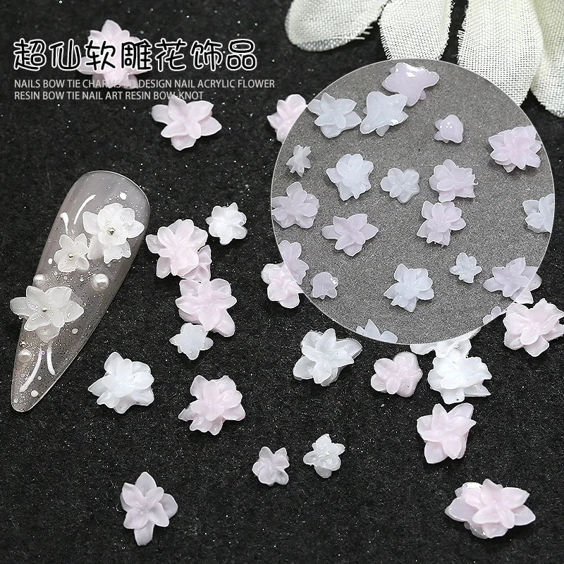 새로운 50개 혼합 사이즈 미니 3D 레진 소프트 조각 화이트 연꽃 네일 아트 장식 참 우아한 겨울 크리스마스 요정